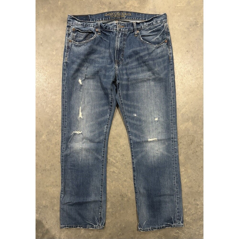 American Eagle Men's Jeans 36x32 Original Boot Blue Denim Bootcut Distressed